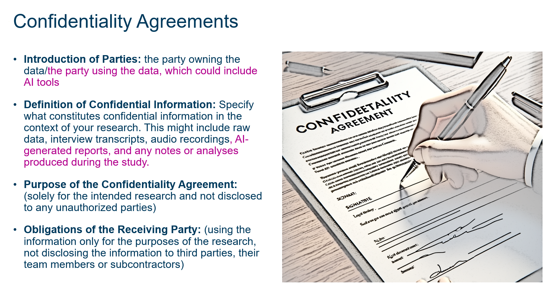 Confidentiality agreement requirements for research using AI tools