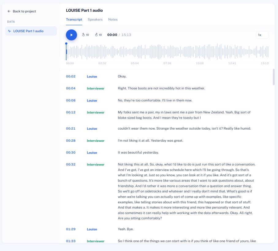 Reviewing and editing a transcript alongside its audio recording.