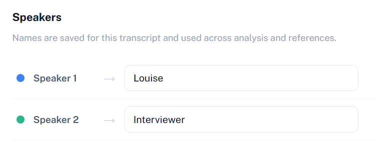 Renaming detected speakers before assigning roles in Data Context.