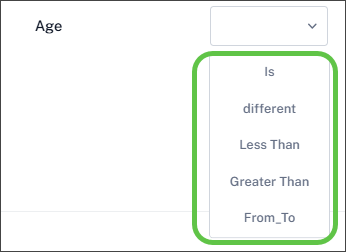 Options when selecting a numeric value as filtes