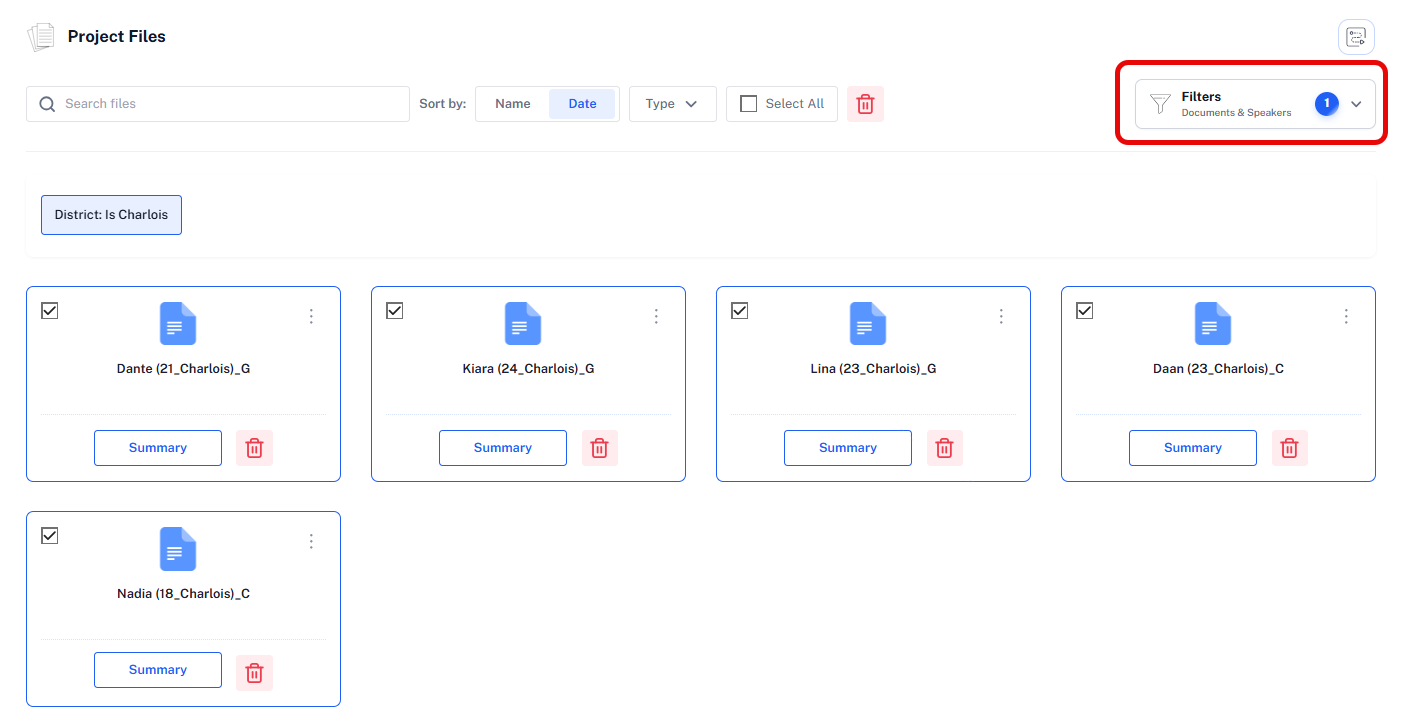 Example filter setting (1 document filter)