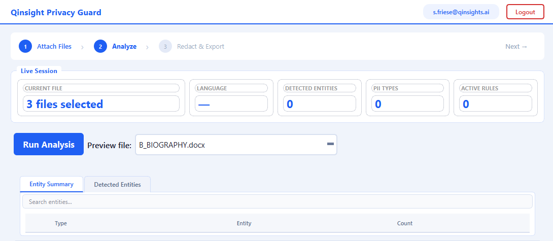 Run analysis to identify terms to be anonymized.