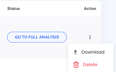 Right-click and action-menu options for a single archived analysis.
