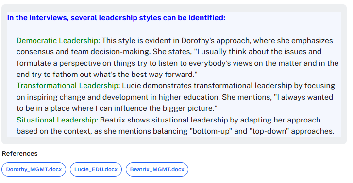 Providing a framework of leadership styles and asking which ones appear in the interviews.
