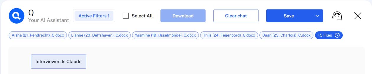 Chat action bar, with active document labels shown below it.