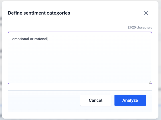 Sentiment Analysis setup for defining the sentiment categories.